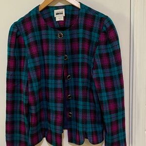 Leslie Fay Women's Plaid Blazer - Teal and Magenta